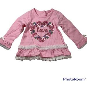 NWOT LOVE Graphic on Pink Peplum Top Size 18M